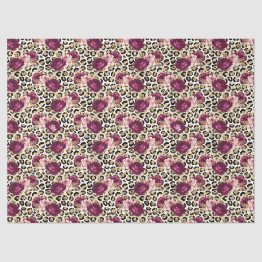 Girly Goud Roze Bloemen Luipaard Print Tissuepapier (Voorkant)