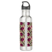 Girly Goud Roze Bloemen Luipaard Print Waterfles (Achterkant)