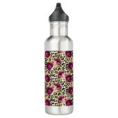 Girly Goud Roze Bloemen Luipaard Print Waterfles (Rechts)