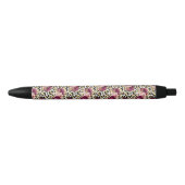 Girly Goud Roze Bloemen Luipaard Print Zwarte Inkt Pen (Voorkant)