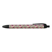 Girly Goud Roze Bloemen Luipaard Print Zwarte Inkt Pen (Bovenkant)