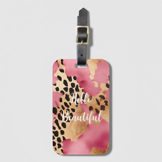 Girly Goud Roze Leopard Bagagelabel (Voorkant (verticaal))