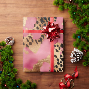 Girly Goud Roze Leopard Cadeaupapier