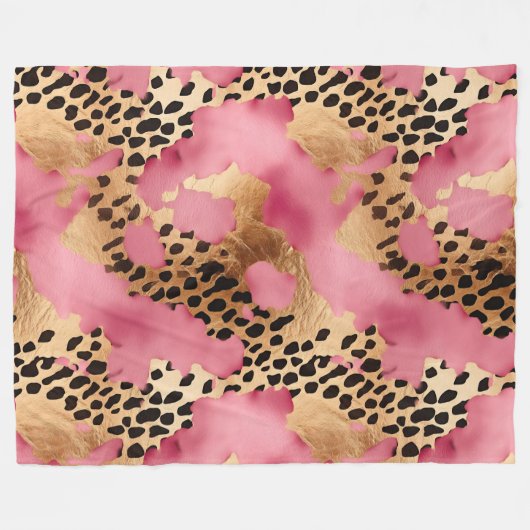 Girly Goud Roze Leopard Fleece Deken (Voorkant (Horizontaal))