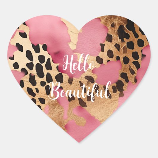 Girly Goud Roze Leopard Hart Sticker (Voorkant)