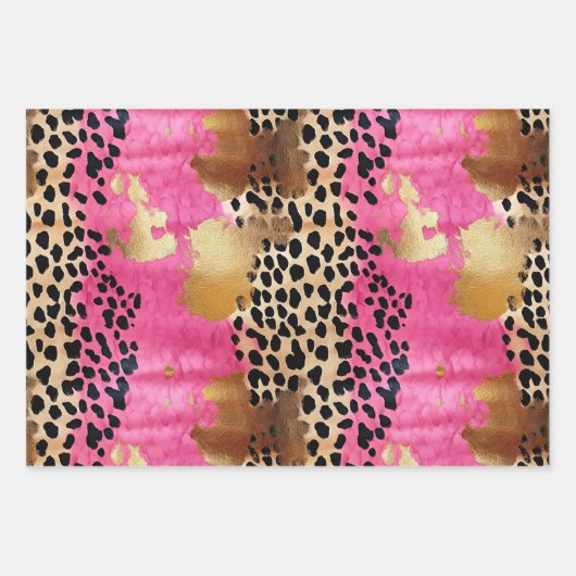 Girly Goud Roze Leopard Inpakpapier Vel (Voorkant 3)