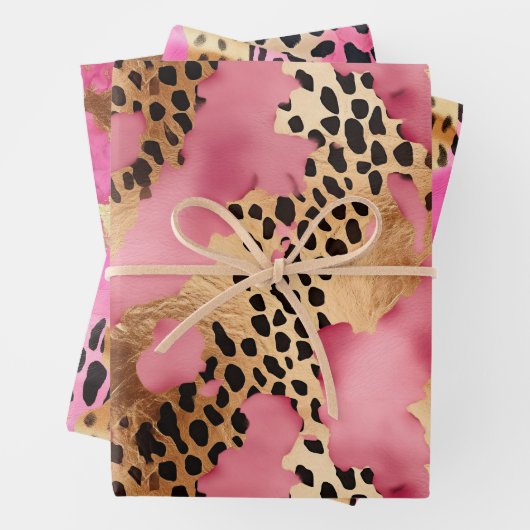 Girly Goud Roze Leopard Inpakpapier Vel (In situ)