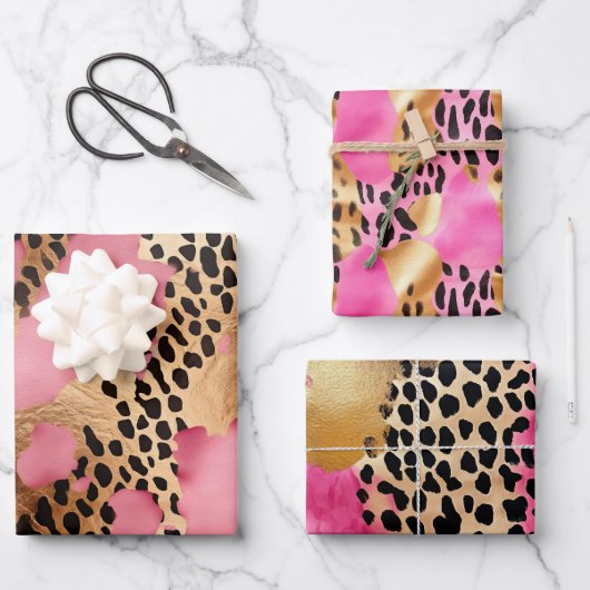 Girly Goud Roze Leopard Inpakpapier Vel (Voorkant)