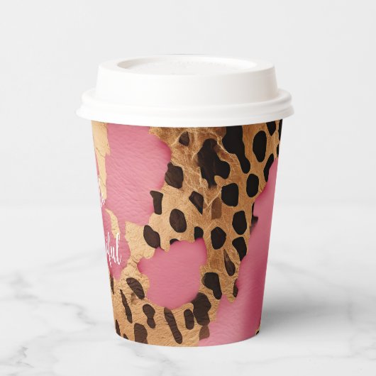 Girly Goud Roze Leopard Papieren Bekers (Links)