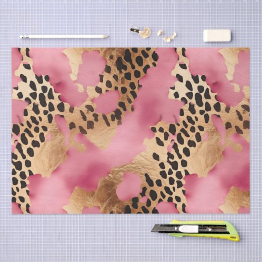 Girly Goud Roze Leopard Tissuepapier (Craft)