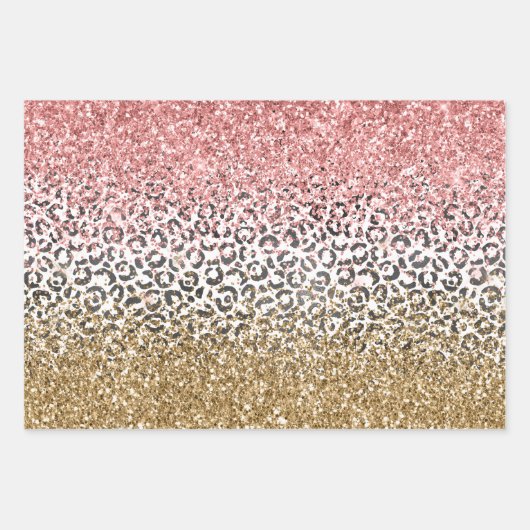 Girly Goud Roze Zwart Wit Luipaard Print Glitter Inpakpapier Vel (Voorkant)