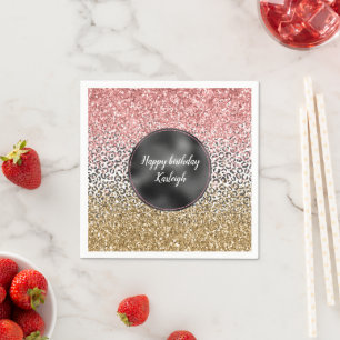 Girly Goud Roze Zwart Wit Luipaard Print Glitter Servet