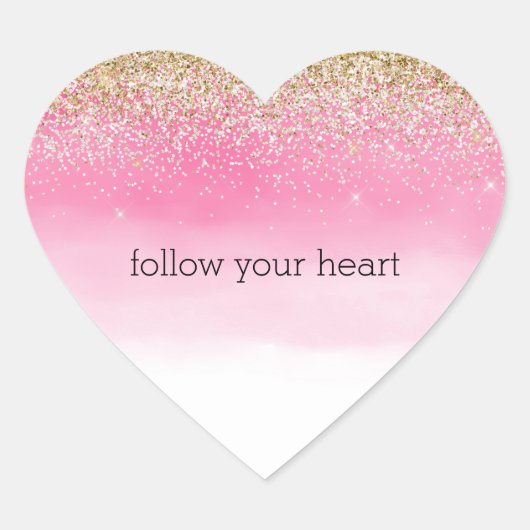 Girly Goud Wit Glitter Roze Ombre Hart Sticker (Voorkant)