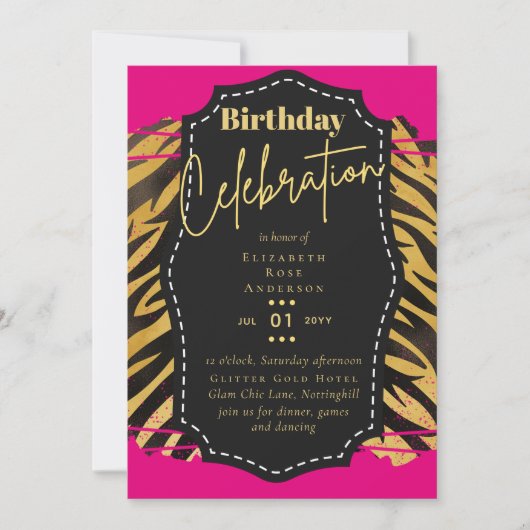 Girly Gouden Glitter Dierenprint Verjaardag ELKE L Kaart (Voorkant)