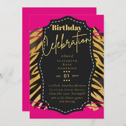 Girly Gouden Glitter Dierenprint Verjaardag ELKE L Kaart (Voorkant / Achterkant)