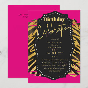 Girly Gouden Glitter Dierenprint Verjaardag ELKE L Kaart