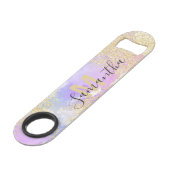 Girly gouden glitter paarse waterverf monogram speed flessenopener (Voorkant Gekanteld)