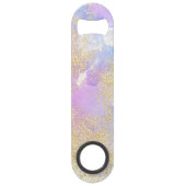 Girly gouden glitter paarse waterverf monogram speed flessenopener (Achterkant)