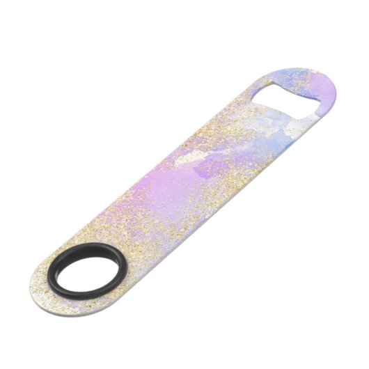 Girly gouden glitter paarse waterverf monogram speed flessenopener (Achterkant Gekanteld)