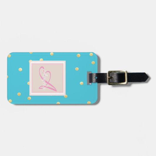 Girly Gouden Stippen  Persoonlijk Monogram Bagagelabel (Voorkant horizontaal)