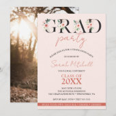 Girly Graduation Party Blush Roze Bloemen Kaart (Voorkant / Achterkant)