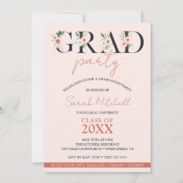 Girly Graduation Party Blush Roze Bloemen Kaart
