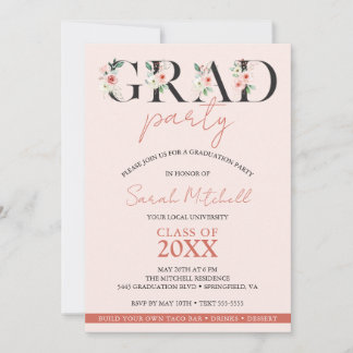 Girly Graduation Party Blush Roze Bloemen Kaart