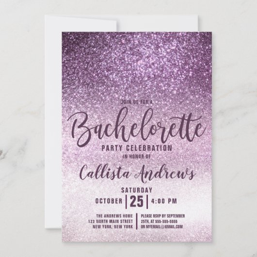 Girly Grape Paarse Triple Glitter Bachelorette Kaart (Voorkant)