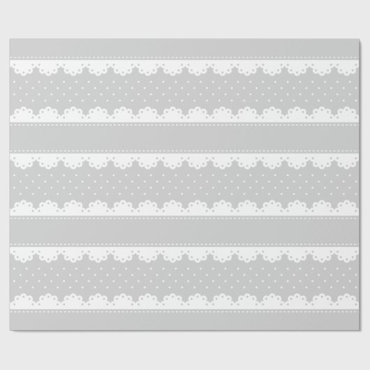 Girly Gray and White Polka Dot Lace Pattern Cadeaupapier (Vlak)