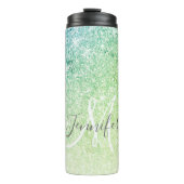 Girly Green Blue Glitter Blush Monogram Name Thermosbeker (Voorkant)