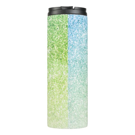 Girly Green Blue Glitter Blush Monogram Name Thermosbeker (Achterkant)