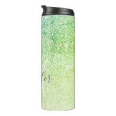 Girly Green Blue Glitter Blush Monogram Name Thermosbeker (Geroteerd rechts)