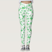 Girly green butterfly whimsical patterned leggings (Voorkant)