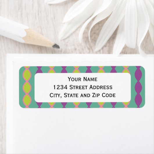 Girly Green en Paars Retro 70's Pattern Etiket (Insitu)