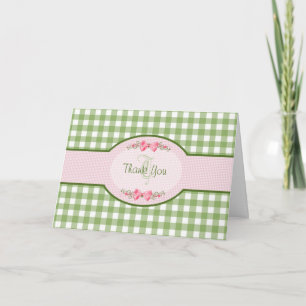 Girly Green Gingham Bedankt voor Monogram