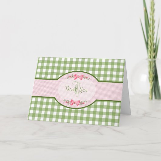 Girly Green Gingham Bedankt voor Monogram (Voorkant)