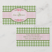 Girly Green Gingham Monogram Country Pink Ribbon Visitekaartje (Voorkant / Achterkant)