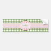 Girly Green Gingham Monogram met naam Bumpersticker (Voorkant)