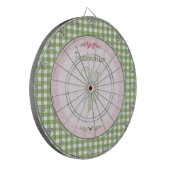 Girly Green Gingham Monogram met naam Dartbord (Voorkant Links)