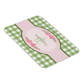 Girly Green Gingham Monogram met naam Magneet (Rechterzijde)