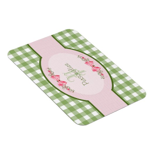 Girly Green Gingham Monogram met naam Magneet (Rechterzijde)