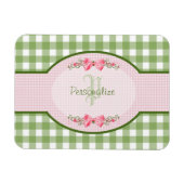 Girly Green Gingham Monogram met naam Magneet (Horizontaal)