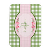 Girly Green Gingham Monogram met naam Magneet (Verticaal)