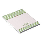 Girly Green Gingham Monogram met naam Notitieblok (Schuin)