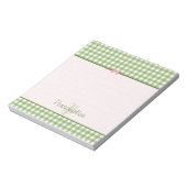 Girly Green Gingham Monogram met naam Notitieblok (Linkerzijde)