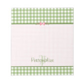Girly Green Gingham Monogram met naam Notitieblok (Voorkant)