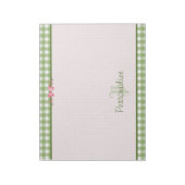 Girly Green Gingham Monogram met naam Notitieblok (Linkerzijde)