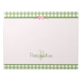 Girly Green Gingham Monogram met naam Notitieblok (Voorkant)