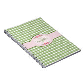 Girly Green Gingham Monogram met naam Notitieboek (Rechterzijde)