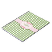 Girly Green Gingham Monogram met naam Notitieboek (Linkerzijde)